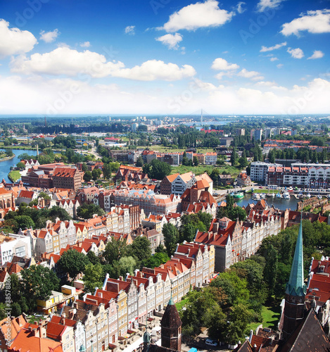 Obraz na płótnie canvas trzyczęściowy "tryptyk" Stare budynki miejskie w polsce, gdańsk