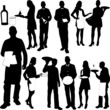 waiters and waitresses silhouette collection - vector