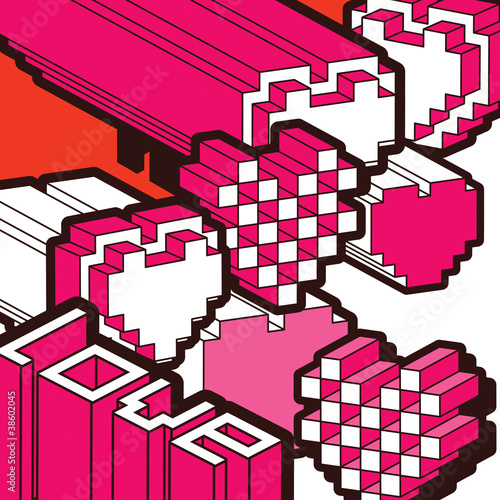 Naklejka - mata magnetyczna na lodówkę Valentine background with 3D hearts. Vector illustration.