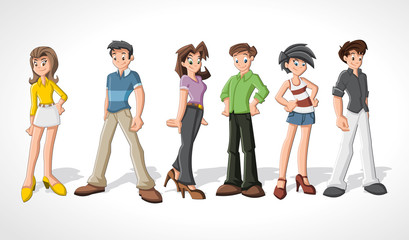 Sticker - Group cartoon people. Teenagers.