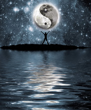 Man In Front Of Moon With The Sign Of The Yin And Yang
