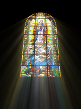 Biblical Stained Glass With Rays Of Light Shining Through