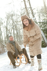 Poster - schlitten fahren im winter