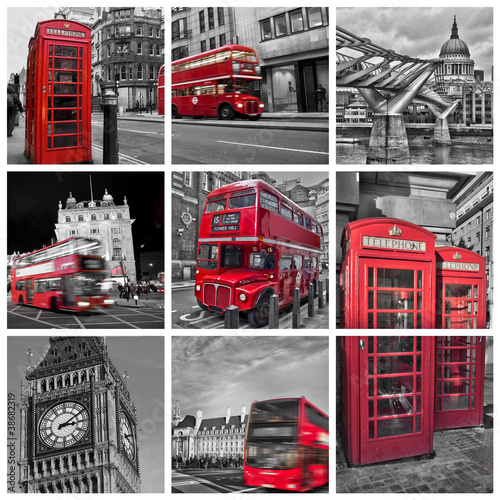Obraz na płótnie canvas trzyczęściowy "tryptyk" Collage monochrome londres (uk)