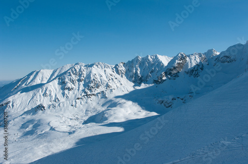 Board z aluminiowym obramowaniem Skaliste tatry w śnigu