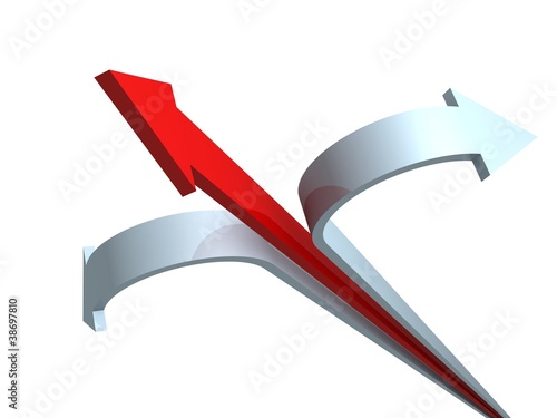 Success red grow up arrow on white background