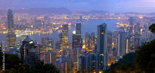 Tapeta ścienna Hongkong panorama z Wiktorii na wschód słońca