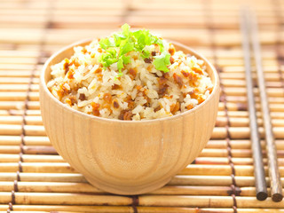 Wall Mural - close up of a bowl of garlic fried rice