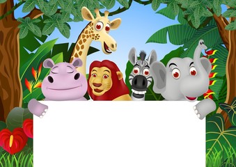 Wall Mural - Animal cartoon with blank sign