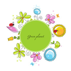 Fototapete - Floral frame, green planet concept