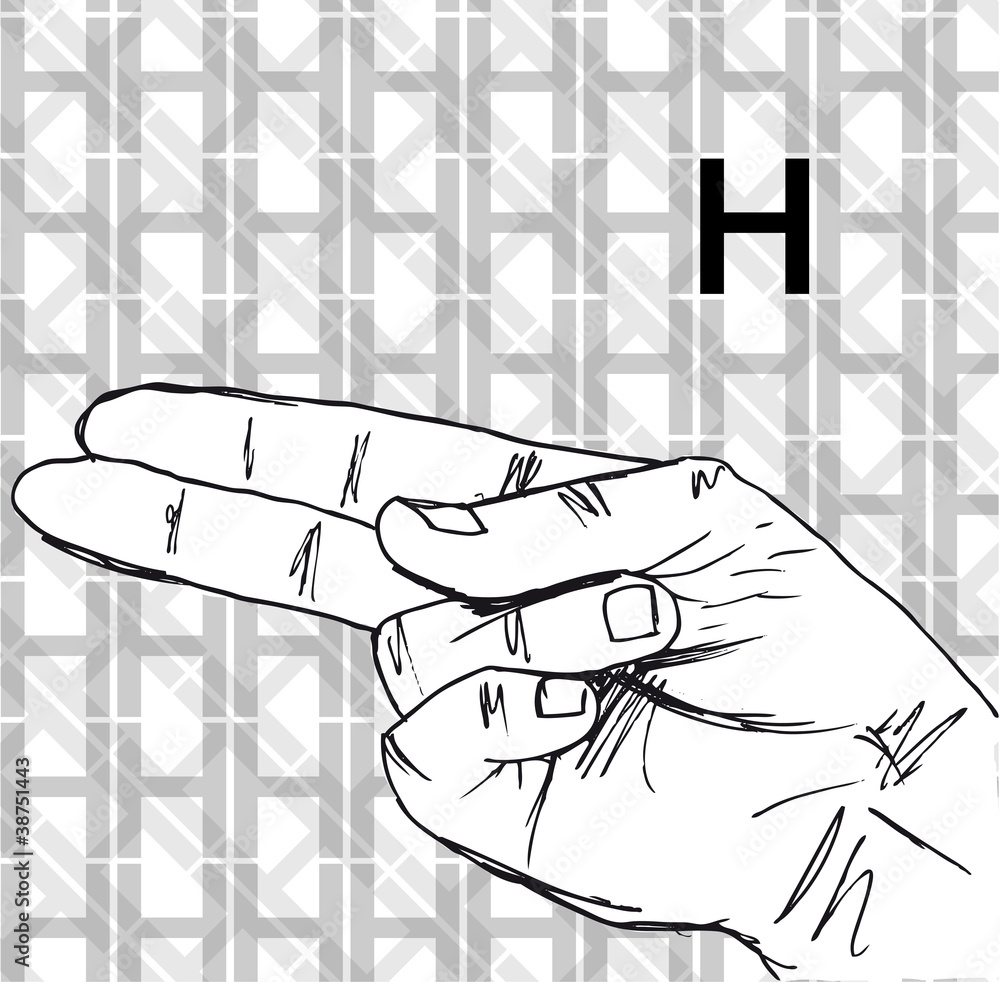 Sketch of Sign Language Hand Gestures, Letter H.