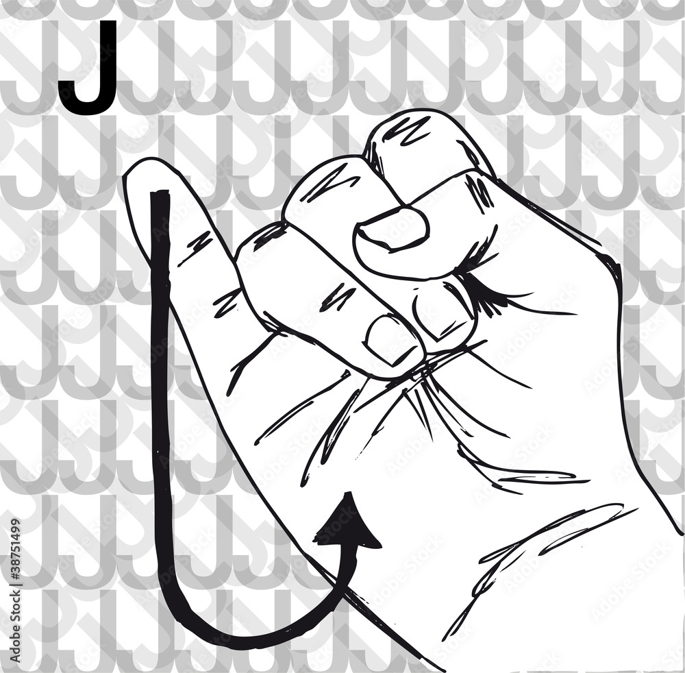Sketch of Sign Language Hand Gestures, Letter J. Stock Vector | Adobe Stock