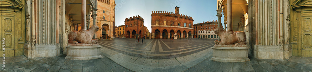 Cremona,  piazza del Comune a 360° - obrazy, fototapety, plakaty 