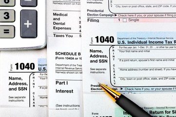 Wall Mural - U.S. Individual Income Tax Return forms.