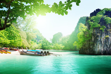 Wall Mural - long boats on island in Thailand