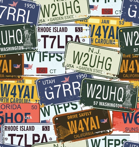 Board z aluminiowym obramowaniem Bezszwowe tło - retro tablice rejestracyjne auto