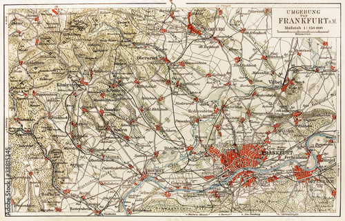 Board z aluminiowym obramowaniem Vintage mapa dzielnicy Frankfurtu z początku XX wieku