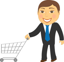 Cartoon Isolated Man With Shopping Cart
