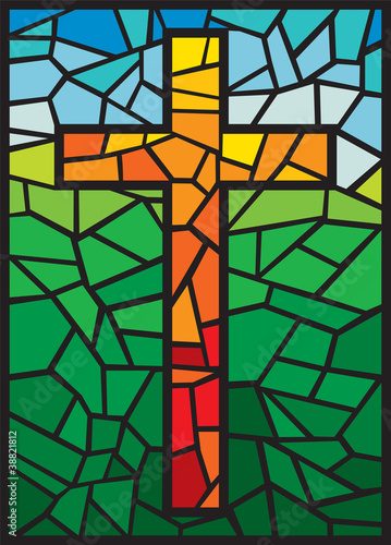 Fototapeta na wymiar vector stained glass cross