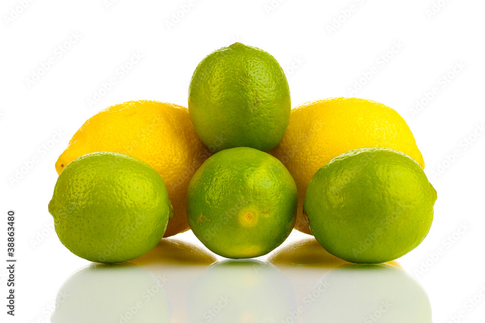 Fresh limes and lemons isolated on white