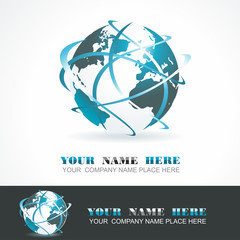 Sphere 3d design. Vector symbol. Globe blue anr white.