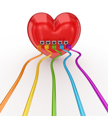 Wall Mural - Colorful patch cords connected to a red heart.