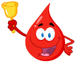 Wall Mural - Happy Red Blood Drop Character Waving A Bell For Donation