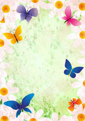 flowers and butterflies grunge style spring background vintage p