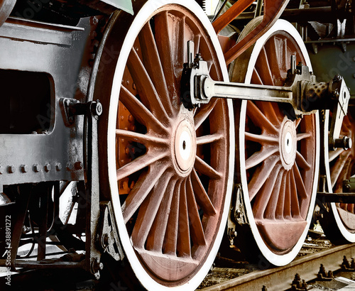 Naklejka ścienna Wheels of vintage steam locomotive