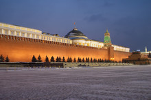 Moscow Kremlin Wall On Red Square Winter Night View