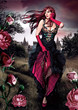 canvas print picture Frau mit roten Haaren im Abendkleid vor Schloss - female 08