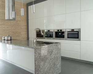 Wall Mural - Modern kitchen with travertine wall