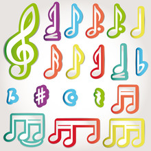 Vector Music Note Icon On Sticker Set.