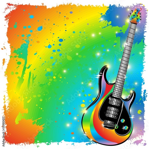 Obraz na płótnie canvas dwuczęściowy "dyptyk" Gitara elektryczna kolory i malarstwo - plakat farby elektrycznej gitara