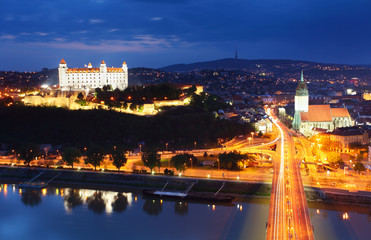 Canvas Print - Bratislava at twilght from new bridge