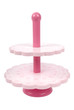 Wooden toy cake stand without cupcakes on white background