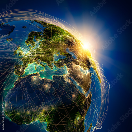 Obraz w ramie Main air routes in Europe