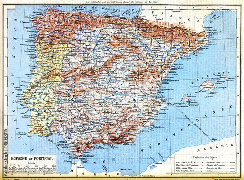 Board z aluminiowym obramowaniem Mapa Hiszpanii i Portugalii