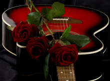 Beautiful Red Guitar With Red Roses