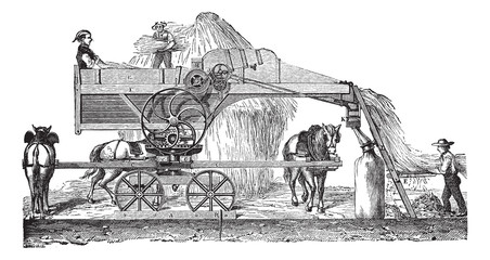 Wall Mural - threshing machine or thrashing machine vintage engraving