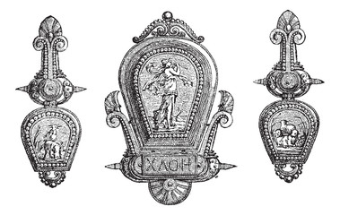 Poster - Roman jewellery depicting Gods and allegory vintage engraving