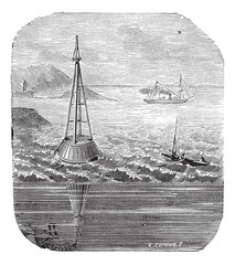 Sticker - Buoy out of wooden at the entry of the Gironde vintage engraving