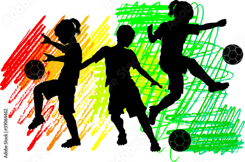 Naklejka dekoracyjna Soccer Silhouettes Kids Boys and Girls