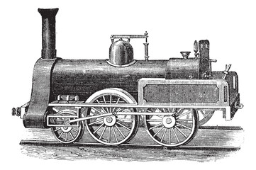 Poster - English Steam Locomotive, vintage engraving