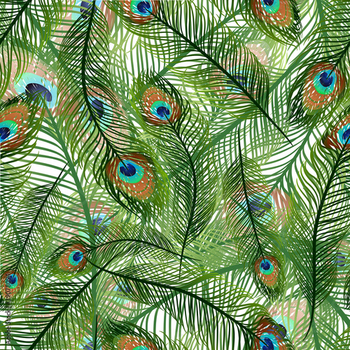 Naklejka na drzwi Seamless texture with peacock feathers
