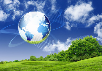 Wall Mural - green nature landscape with planet earth