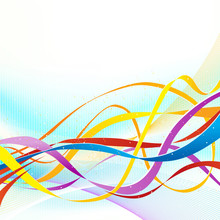 Abstract Colorful Ribbons Flowing On Soft Blue Background.