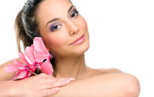 Brunette Spa Beauty With Pink Flowers