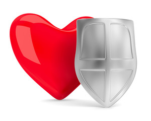 Wall Mural - heart and shield on white. isolated 3d image