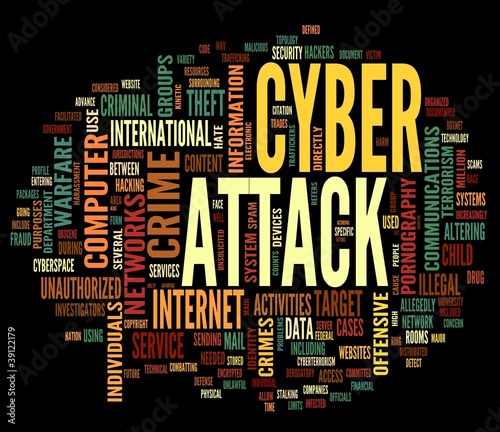 Obraz na płótnie canvas czteroczęściowy "tetraptyk" Koncepcja atak cyber w chmury tagów słowo na czarnym tle